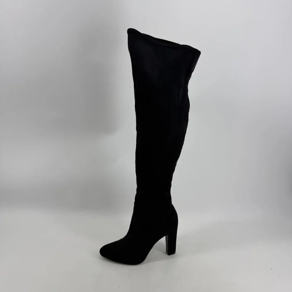 Unisa Over The Knee Riding Boots Womens 8.5M Black Faux Suede Block Heel Dressy